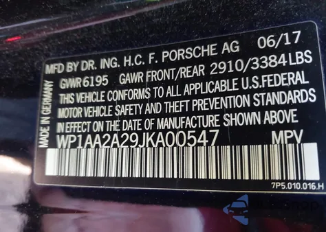 2018 Porsche Cayenne Platinum Edition из США, поврежденный, VIN WP1AA2A29JKA00547